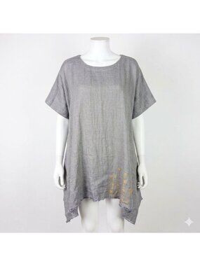 Yuvita Linen Asymmetric Hem Dress Womens S Gray Pockets Lagenlook Art To Wear